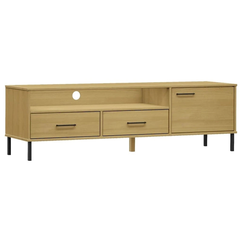vidaXL Meuble TV Meuble console TV avec pieds en métal Bois de pin massif OSLO - 158 x 40 x 46,5 cm