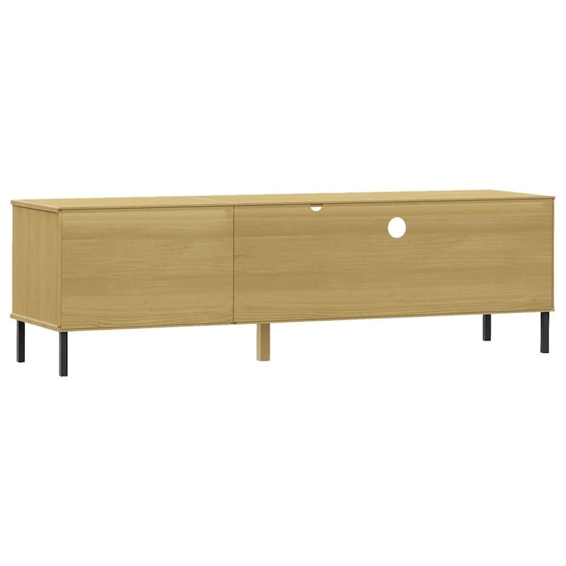 vidaXL Meuble TV Meuble console TV avec pieds en métal Bois de pin massif OSLO - 158 x 40 x 46,5 cm