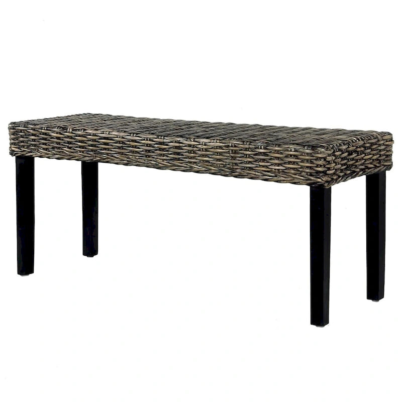 vidaXL Banc 43,3" Noir Rotin Kubu Naturel et Bois de Mangue Massif