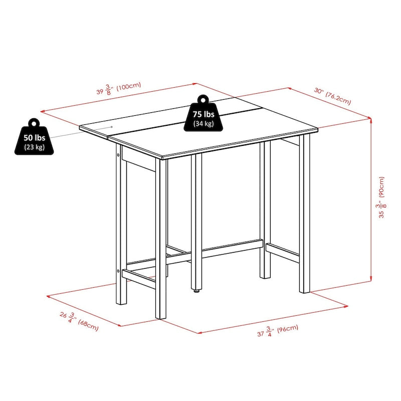 Ensemble table de bar à rabats en noyer pour 2, tabourets à dossier en V