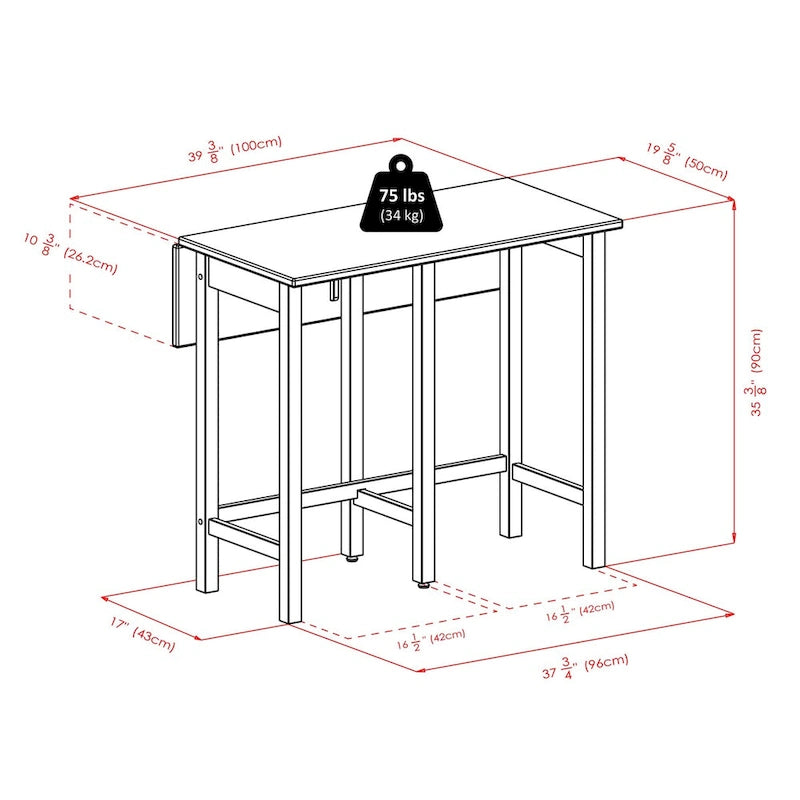 Ensemble table de bar à rabats en noyer pour 2, tabourets à dossier en V