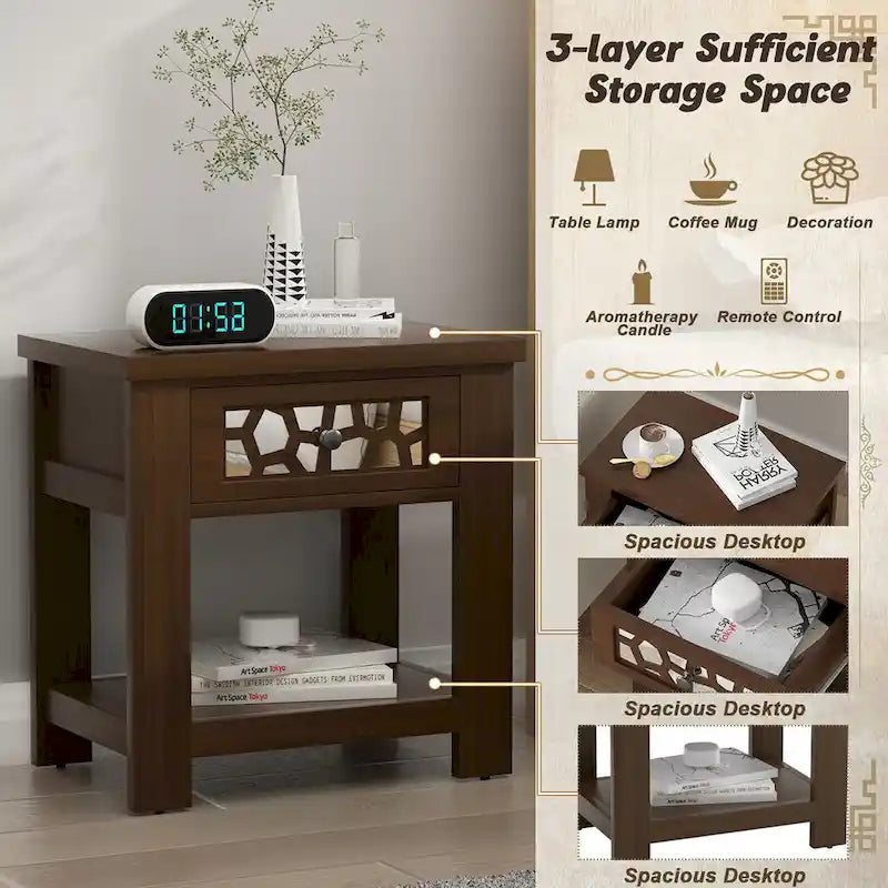 Table d'appoint/de chevet Gymax avec tiroir en bois pour salon/chambre à coucher