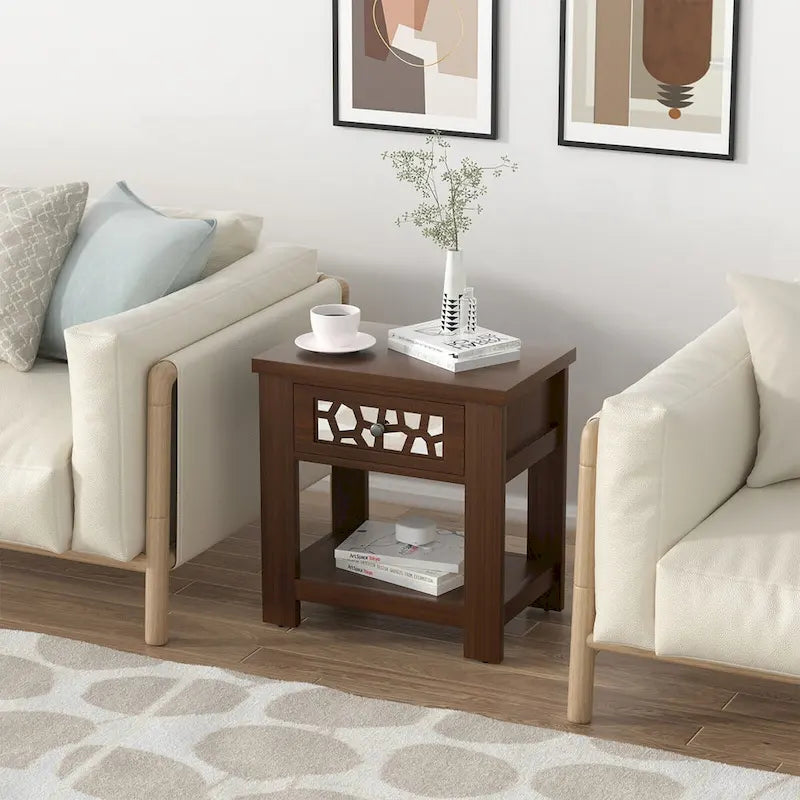 Table d'appoint/de chevet Gymax avec tiroir en bois pour salon/chambre à coucher