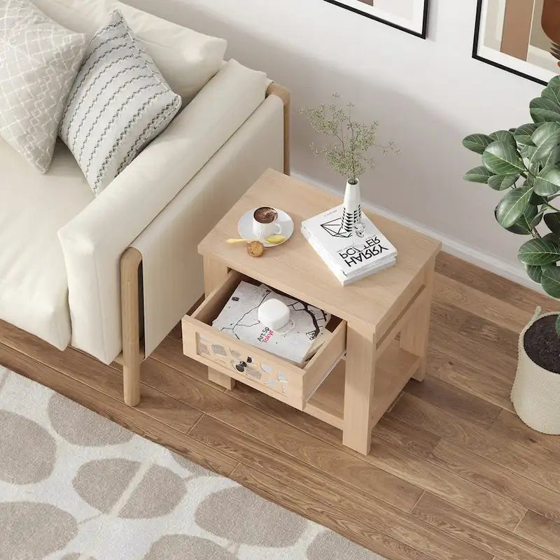 Table d'appoint/de chevet Gymax avec tiroir en bois pour salon/chambre à coucher