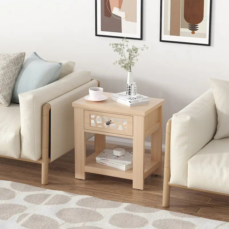 Table d'appoint/de chevet Gymax avec tiroir en bois pour salon/chambre à coucher