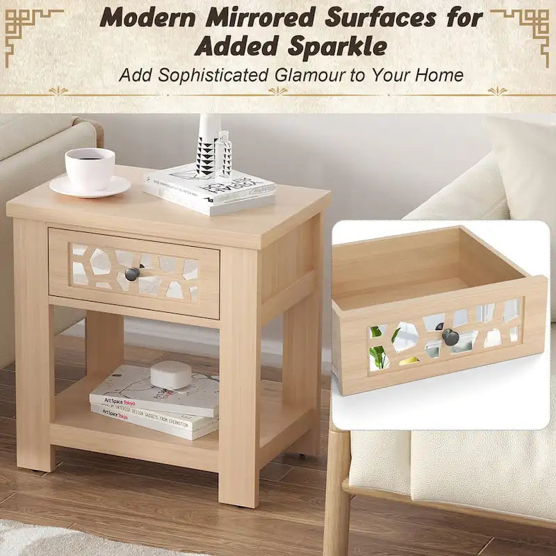 Table d'appoint/de chevet Gymax avec tiroir en bois pour salon/chambre à coucher
