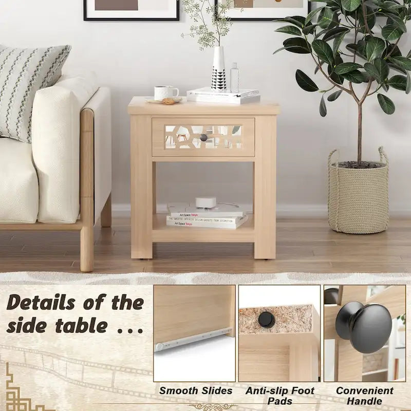 Table d'appoint/de chevet Gymax avec tiroir en bois pour salon/chambre à coucher
