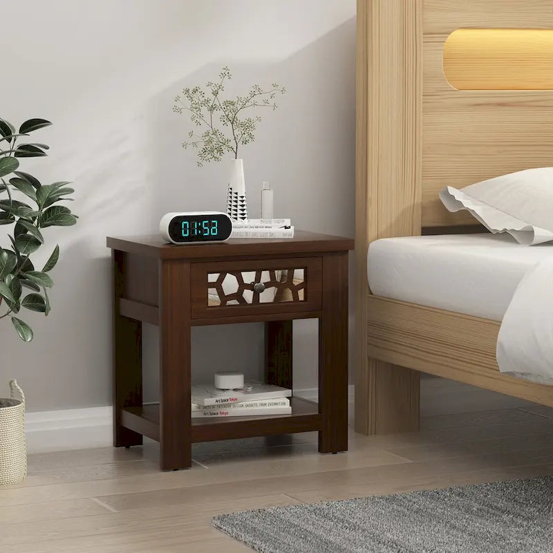 Table d'appoint/de chevet Gymax avec tiroir en bois pour salon/chambre à coucher