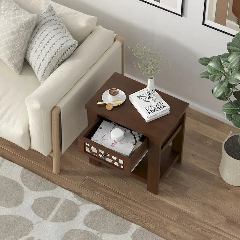 Table d'appoint/de chevet Gymax avec tiroir en bois pour salon/chambre à coucher