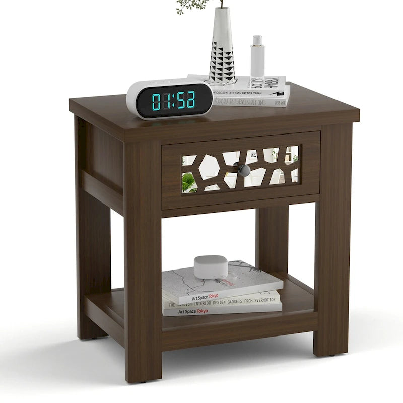 Table d'appoint/de chevet Gymax avec tiroir en bois pour salon/chambre à coucher
