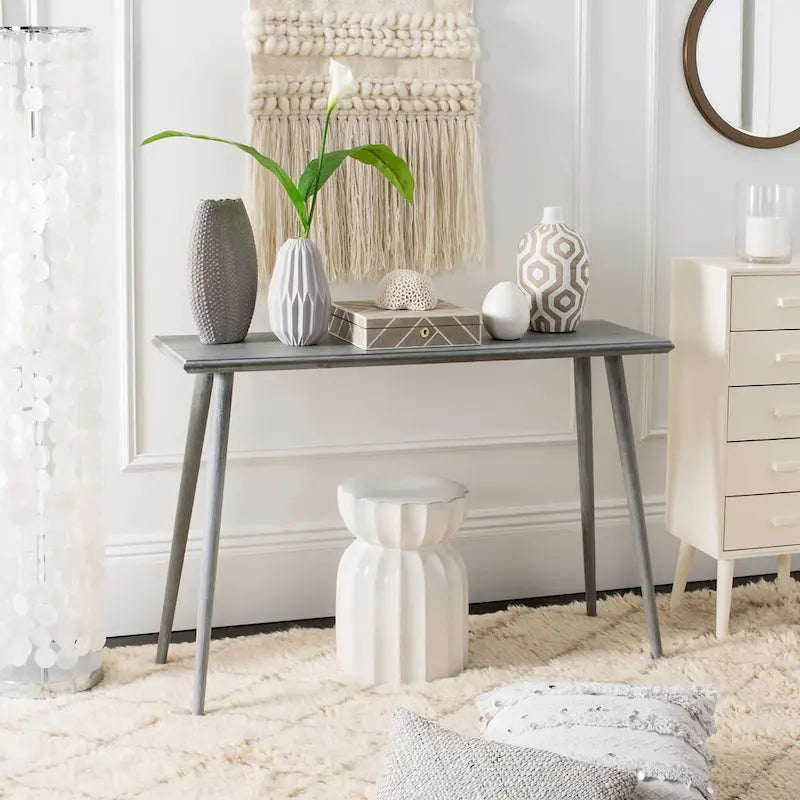 Table console de milieu de siècle brun clair / gris ardoise / blanc vintage pour 1 personne | 119 cm (L) × 41 cm (P) × 81 cm (H)