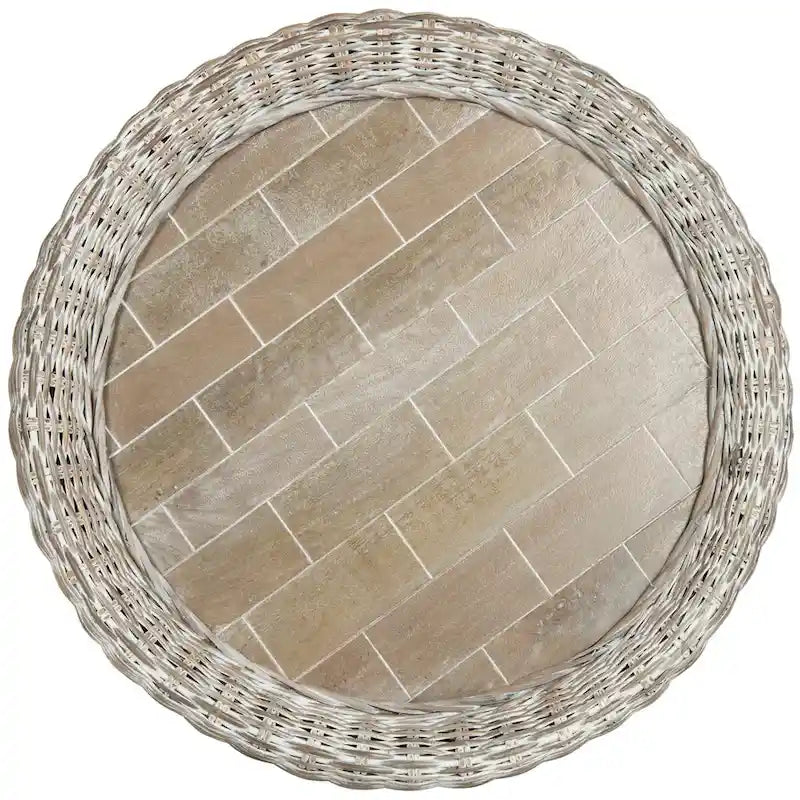 Table Basse Tambour en Osier avec Plateau en Bois Alfia de SAFAVIEH - 35,4 x 35,4 x 15,7 - 35Lx35Px16H