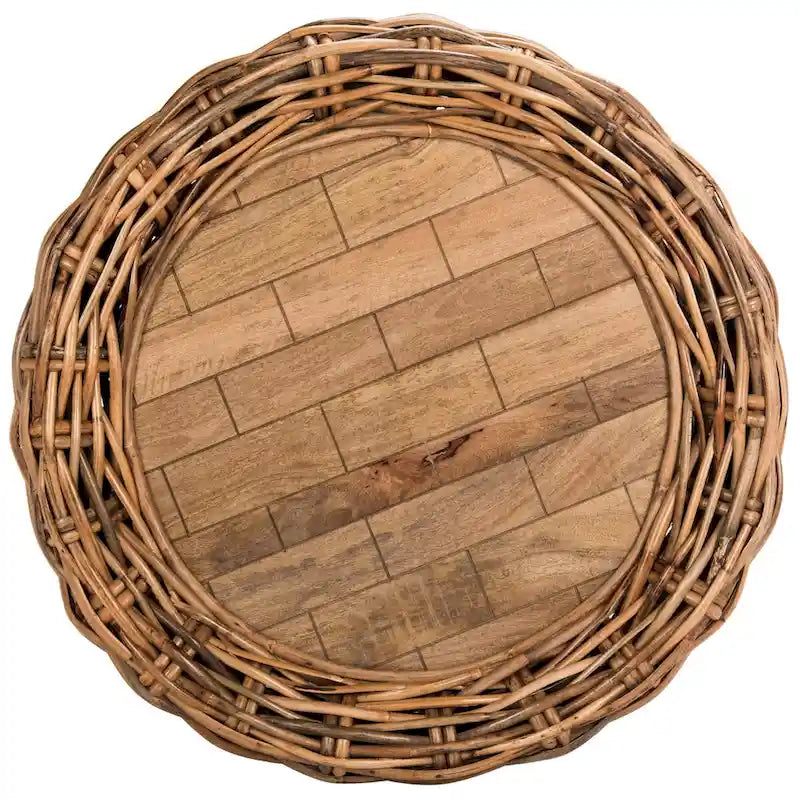 Table Basse Tambour en Osier avec Plateau en Bois Alfia de SAFAVIEH - 35,4 x 35,4 x 15,7 - 35Lx35Px16H