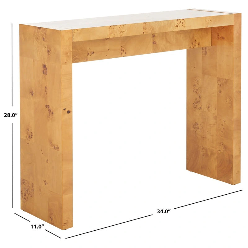 Console en bois de loupe naturel pour 1, 34"L x 11"P x 28"H