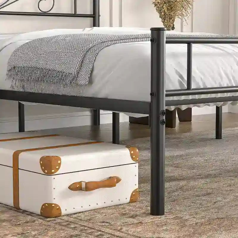Cadre de lit plateforme en métal Javlergo avec tête de lit moderne, aucun sommier tapissier requis