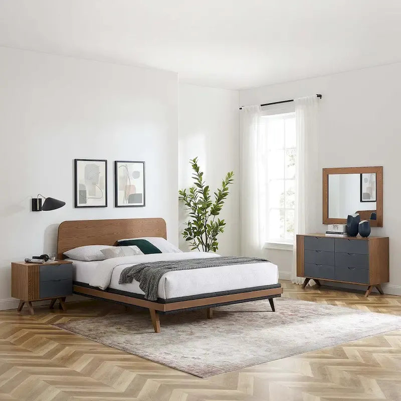 Ensemble de chambre Dylan 4 pièces avec lit, table de chevet, commode, miroir