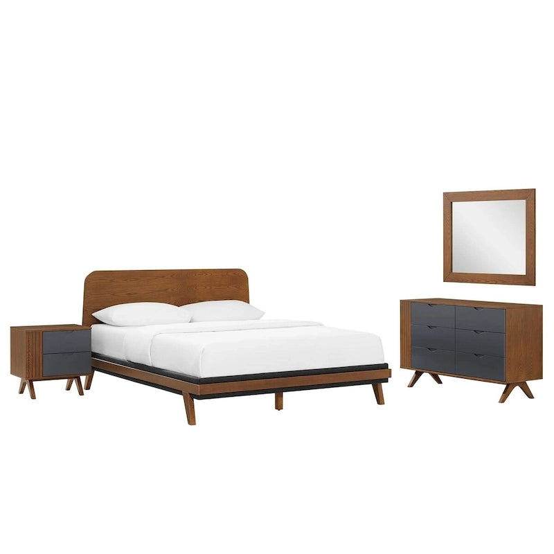 Ensemble de chambre Dylan 4 pièces avec lit, table de chevet, commode, miroir