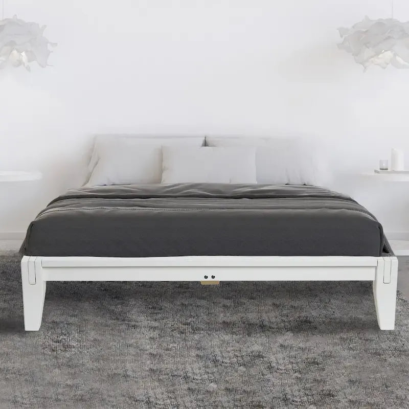 Lit plateforme en bois massif Yume avec assemblages japonais