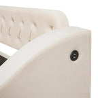 Lit de repos jumeau en velours beige/gris avec tiroirs de rangement et ports USB – 1 personne