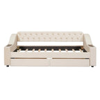 Lit de repos jumeau en velours beige/gris avec tiroirs de rangement et ports USB – 1 personne