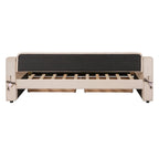 Lit de repos jumeau en velours beige/gris avec tiroirs de rangement et ports USB – 1 personne