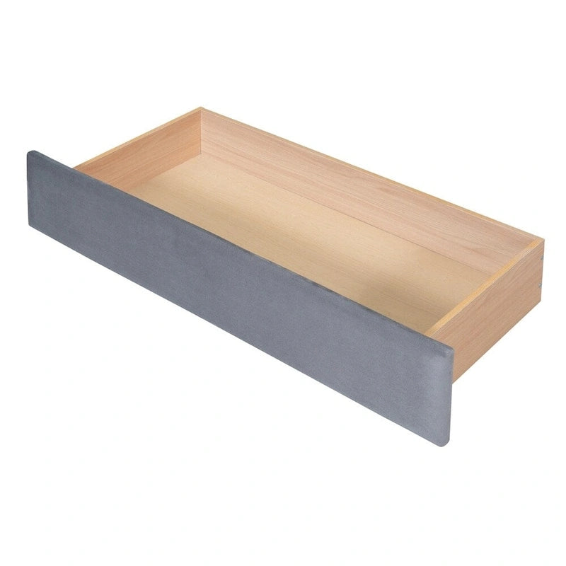 Lit de repos jumeau en velours beige/gris avec tiroirs de rangement et ports USB – 1 personne
