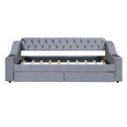 Lit de repos jumeau en velours beige/gris avec tiroirs de rangement et ports USB – 1 personne