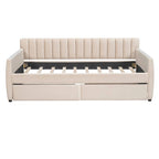 Lit de repos capitonné gris/beige avec 2 tiroirs – Jumeau/Double, 1-2 personnes