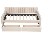 Lit de repos capitonné gris/beige avec 2 tiroirs – Jumeau/Double, 1-2 personnes
