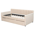 Lit de repos capitonné gris/beige avec 2 tiroirs – Jumeau/Double, 1-2 personnes