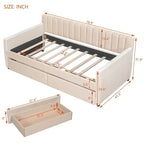 Lit de repos capitonné gris/beige avec 2 tiroirs – Jumeau/Double, 1-2 personnes