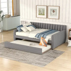 Lit de repos capitonné gris/beige avec 2 tiroirs – Jumeau/Double, 1-2 personnes