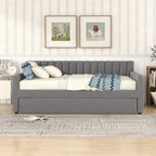 Lit de repos capitonné gris/beige avec 2 tiroirs – Jumeau/Double, 1-2 personnes