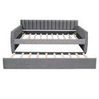 Lit de repos capitonné gris/beige avec 2 tiroirs – Jumeau/Double, 1-2 personnes