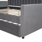 Lit de repos capitonné gris/beige avec 2 tiroirs – Jumeau/Double, 1-2 personnes