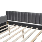 Lit de repos capitonné gris/beige avec 2 tiroirs – Jumeau/Double, 1-2 personnes