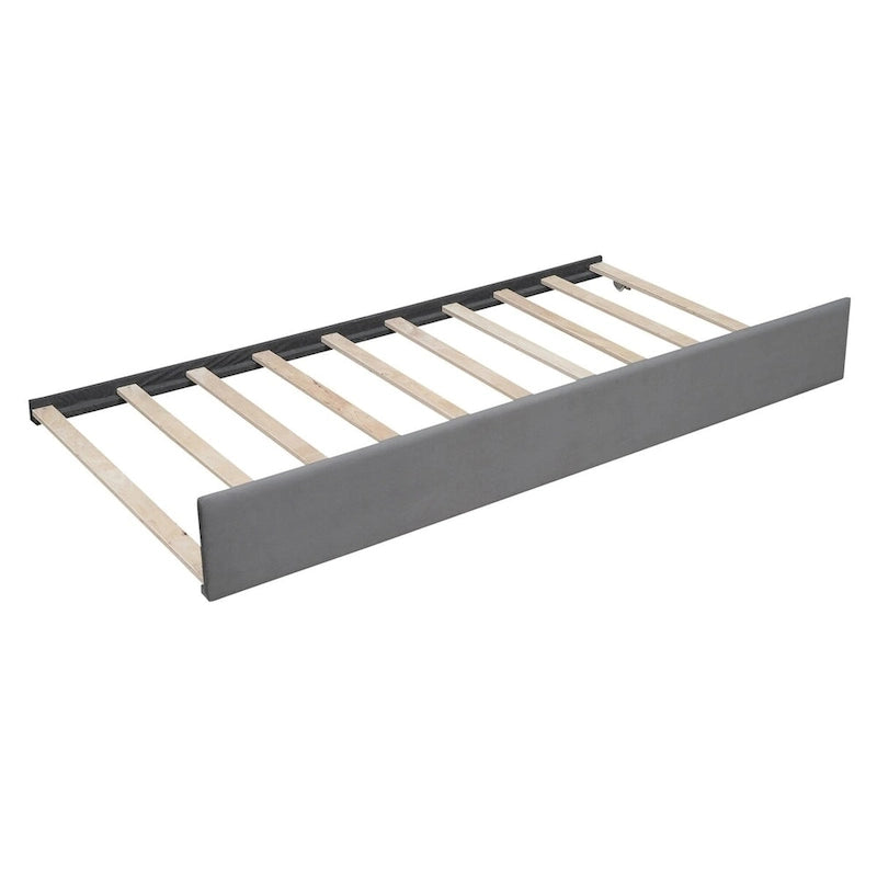 Lit de repos capitonné gris/beige avec 2 tiroirs – Jumeau/Double, 1-2 personnes