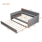 Lit de repos capitonné gris/beige avec 2 tiroirs – Jumeau/Double, 1-2 personnes