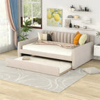 Lit de repos capitonné gris/beige avec 2 tiroirs – Jumeau/Double, 1-2 personnes