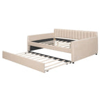 Lit de repos capitonné gris/beige avec 2 tiroirs – Jumeau/Double, 1-2 personnes