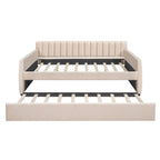 Lit de repos capitonné gris/beige avec 2 tiroirs – Jumeau/Double, 1-2 personnes