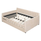 Lit de repos capitonné gris/beige avec 2 tiroirs – Jumeau/Double, 1-2 personnes