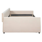 Lit de repos capitonné gris/beige avec 2 tiroirs – Jumeau/Double, 1-2 personnes