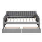Lit de repos capitonné gris/beige avec 2 tiroirs – Jumeau/Double, 1-2 personnes