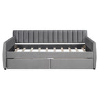 Lit de repos capitonné gris/beige avec 2 tiroirs – Jumeau/Double, 1-2 personnes