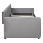 Lit de repos capitonné gris/beige avec 2 tiroirs – Jumeau/Double, 1-2 personnes