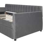 Lit de repos capitonné gris/beige avec 2 tiroirs – Jumeau/Double, 1-2 personnes