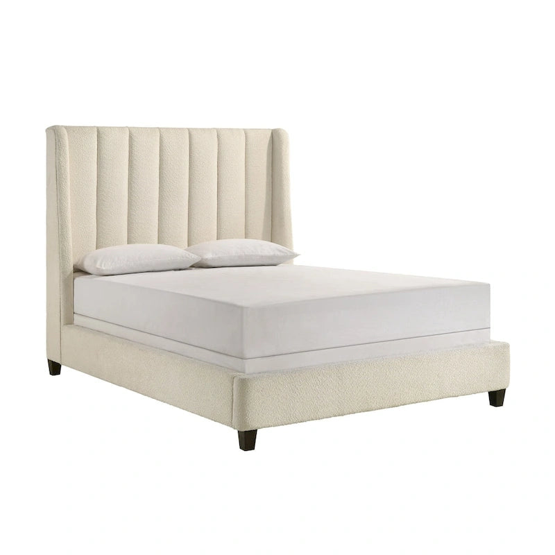 Lit Queen Size Aegis, dos capitonné, capitonnage en canaux, revêtement en tissu beige crème