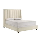 Lit Queen Size Aegis, dos capitonné, capitonnage en canaux, revêtement en tissu beige crème