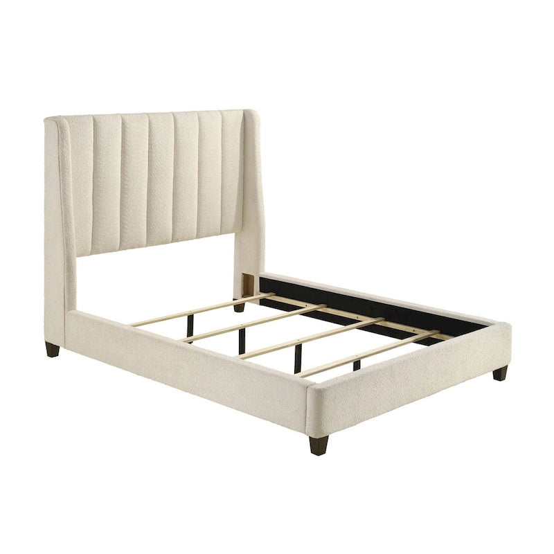 Lit Queen Size Aegis, dos capitonné, capitonnage en canaux, revêtement en tissu beige crème